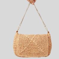 Straw Woven Shoulder Bag with chain & soft surface khaki PC