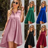 Polyester A-line One-piece Dress deep V & short front long back patchwork Solid PC