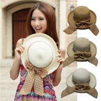 Straw Sun Protection Straw Hat edge curling & with bowknot & sun protection dot PC