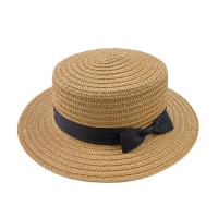 Straw Army Cap with bowknot & breathable Solid PC