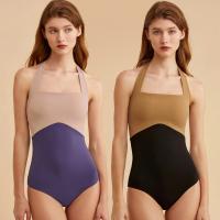 Polyester One-piece Swimsuit flexible & skinny style patchwork Solid PC