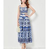 Polyester Slim & long style Two-Piece Dress Set blue Set