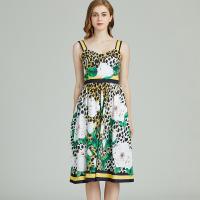 Polyester Einteiliges Kleid, Gedruckt, Leopard, Gelb,  Stück