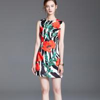 Polyester Slim & A-line One-piece Dress printed floral red PC