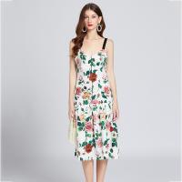 Polyester Slim One-piece Dress mid-long style floral PC