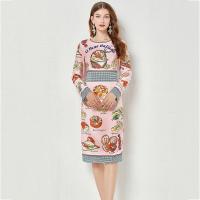 Polyester Slim & High Waist One-piece Dress mid-long style printed PC