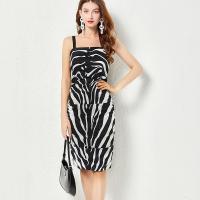 Polyester Slim Sexy Package Hip Dresses mid-long style & flexible printed striped black PC