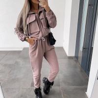 Polyester Women Casual Set & two piece Long Trousers & coat patchwork Solid Set