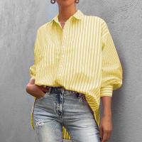 Polyester Women Long Sleeve Shirt slimming patchwork striped PC