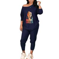 Polyester Women Casual Set & two piece Long Trousers & long sleeve T-shirt printed Set