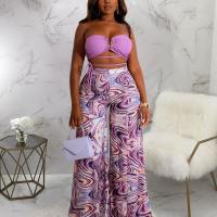Polyester Women Casual Set & two piece Long Trousers & bandeau bra printed Set