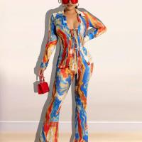 Polyester Women Casual Set & two piece Long Trousers & long sleeve blouses Tie-dye Set