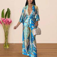 Polyester Women Casual Set & two piece Long Trousers & long sleeve blouses printed Set