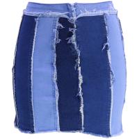 Cotton Denim High Waist Package Hip Skirt patchwork patchwork blue PC