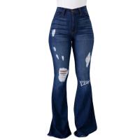 Denim Ripped & bell-bottom Women Jeans frayed Solid PC