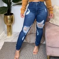 Cotton Denim Ripped & High Waist Women Jeans frayed Solid PC