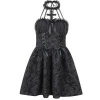 Woven Slim & High Waist One-piece Dress backless & off shoulder patchwork black PC