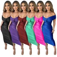 Polyester Slim & High Waist Sexy Package Hip Dresses deep V patchwork Solid PC