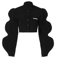 Polyester Slim & Crop Top Women Coat patchwork Solid black PC