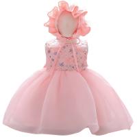 Sequin & Polyester & Cotton Princess Girl One-piece Dress with bowknot floral PC