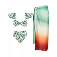 Polyester High Waist Tankinis Set backless & two piece printed green Set
