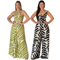 Polyester Wide Leg Trousers Women Casual Set backless & two piece & loose Long Trousers & tank top printed striped Set