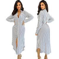 Polyester long style & High Waist One-piece Dress irregular patchwork striped PC