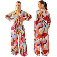 Polyester Wide Leg Trousers & High Waist Long Jumpsuit flexible & loose printed PC