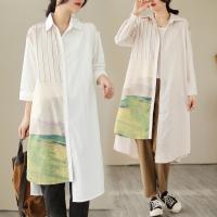 Polyester & Cotton Women Coat mid-long style & side slit & loose printed PC