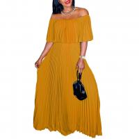 Polyester One-piece Dress large hem design & off shoulder & loose Solid yellow PC