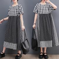 Polyester One-piece Dress mid-long style & loose dot gray : PC