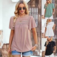 Polyester scallop Women Short Sleeve Shirt & hollow Solid PC