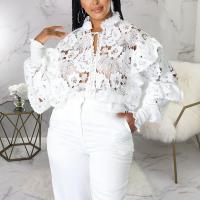 Polyester Women Long Sleeve Blouses & hollow patchwork Solid white PC