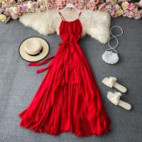Polyester Waist-controlled Slip Dress Solid red PC