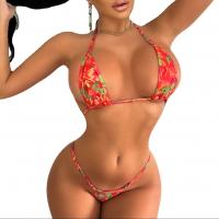 Polyester Bikini backless & two piece printed floral red Set