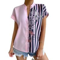 Polyester Women Short Sleeve Shirt contrast color printed floral PC