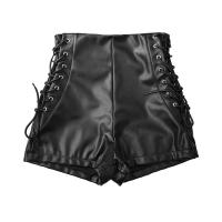 PU Leather High Waist Shorts & skinny Solid black PC