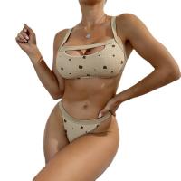 Polyester Tankinis Set backless & two piece & padded printed floral khaki Set
