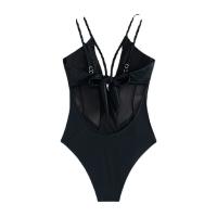 Polyester Monokini backless & padded plain dyed Solid black PC