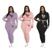 Polyester Plus Size Women Casual Set slimming & two piece Long Trousers & top printed letter Set