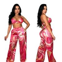 Polyester Women Casual Set & three piece & loose Long Trousers & bra & coat printed Others Set