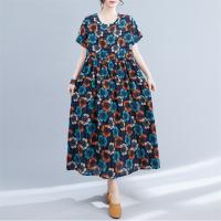 Cotton A-line One-piece Dress mid-long style printed floral PC