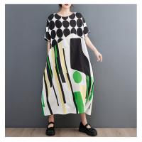Polyester One-piece Dress mid-long style & loose patchwork mixed pattern mixed colors PC