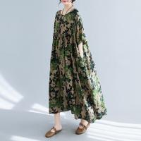 Cotton A-line One-piece Dress mid-long style & loose printed floral mixed colors : PC