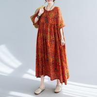 Cotton A-line One-piece Dress mid-long style & loose printed mixed pattern mixed colors PC