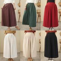 Cotton Long Trousers & Wide Leg Trousers Culottes stretchable Solid PC