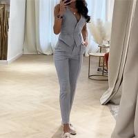 Polyester Women Casual Set & two piece Long Trousers & sleeveless blouses Solid Set