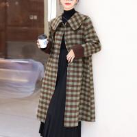 Polyester Women Overcoat slimming patchwork plaid : PC
