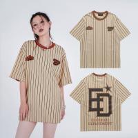 Cotton Unisex Short Sleeve T-shirt & loose & unisex printed striped PC