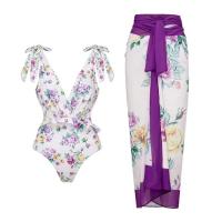 Polyester One-piece Swimsuit slimming & deep V  printed floral : PC